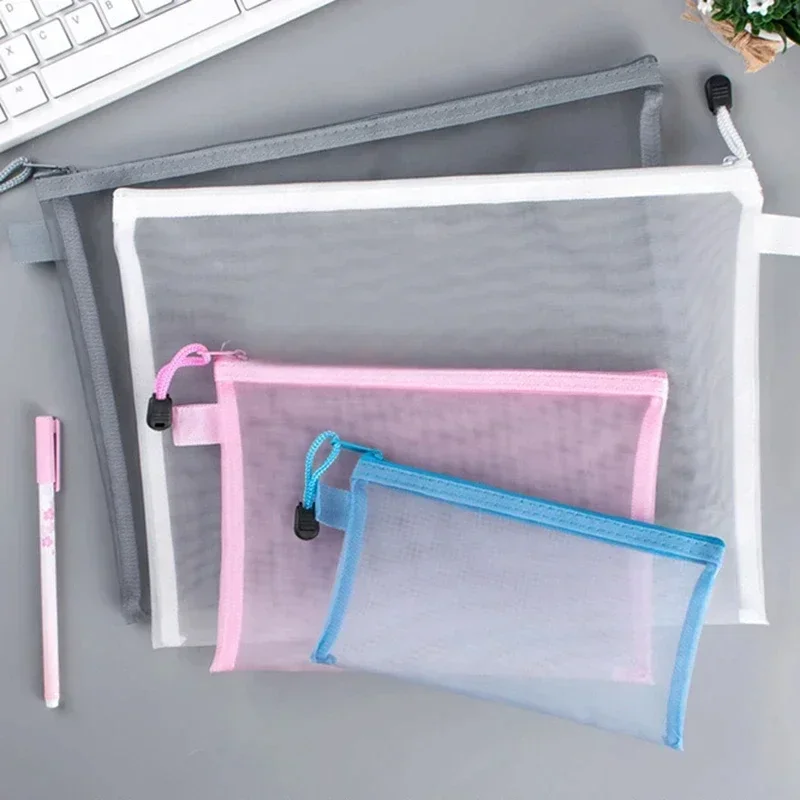 Bolsa transparente de malla con cremallera A4/A5/A6, bolsa transparente para documentos, carpetas de archivos, papelería, estuche para lápices, bolsas de almacenamiento, bolsa de maquillaje