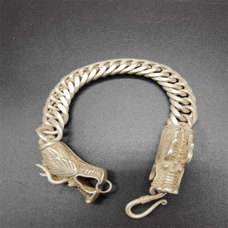 Jiale/China Imitation Antique Tibetan Silver Double Dragon Head Bracelet Fashion Personality Jewelry Fine Men Women Couple Gift