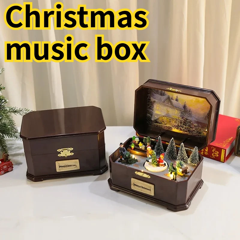 NEW Christmas Music Box Will Spin Glow with Music Home Decoration Craft USB Battery Dual-use Creative Holiday Gift