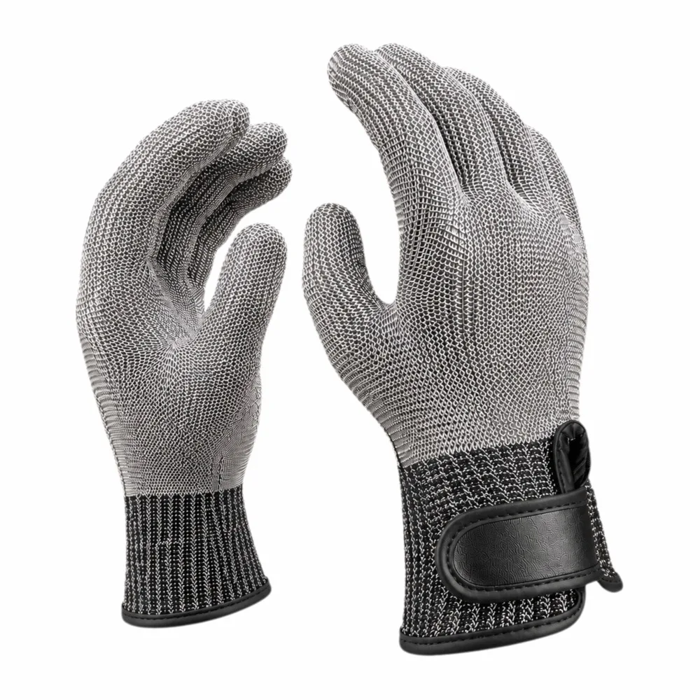 ANSI A9 Cut Resistant Glove Elastic Adjustable Strap Stainless Steel Mesh Glove Protective Metal Safety Work Glove Butcher