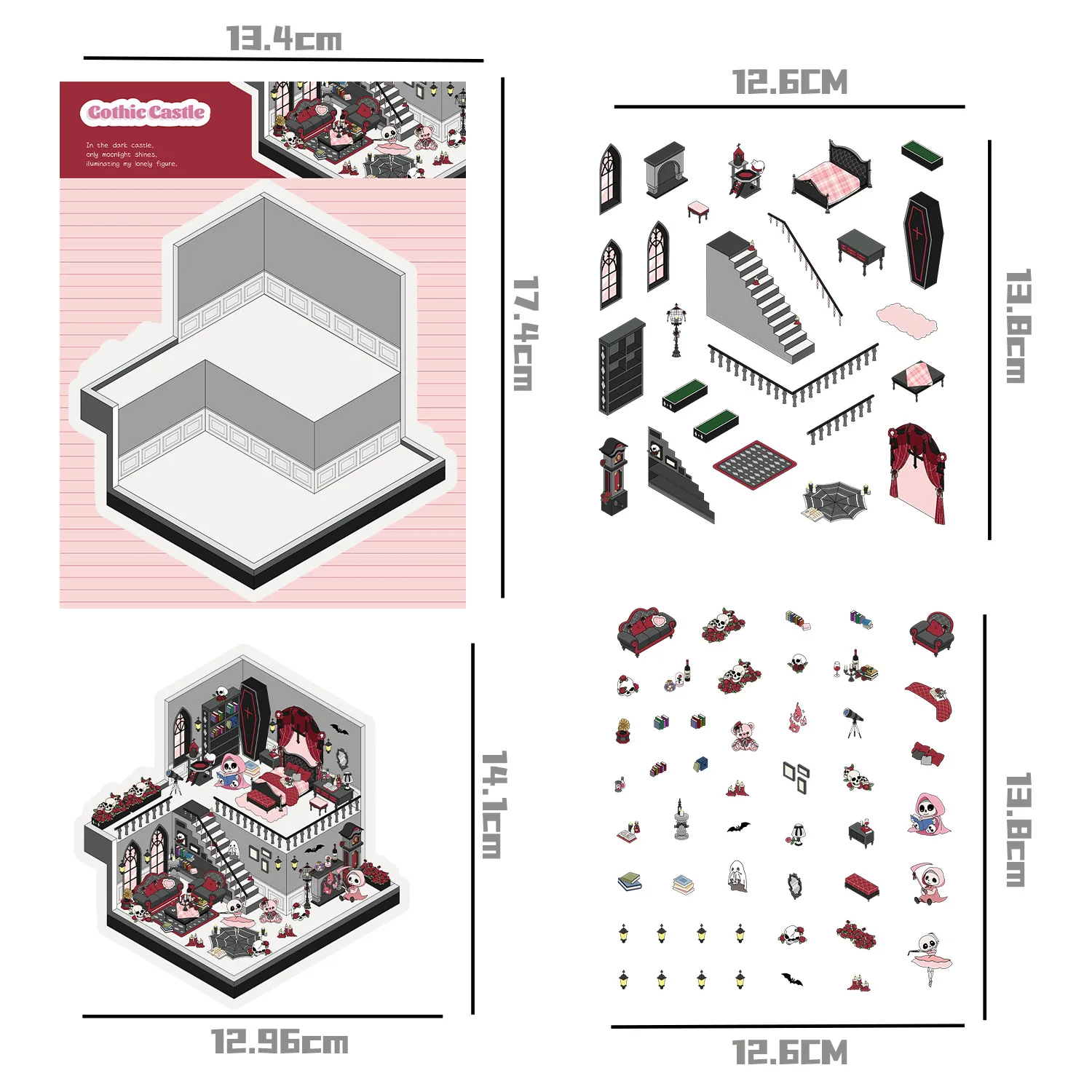 만화 풍경 고딕 성 스티커 미니어처 세계 3D 하우스 감압 DIY 장면 편지지 어린이 스티커
