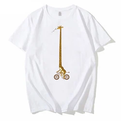 Funny men t shirt giraffe Ride Bicycle Classic tshirt Long giraffe Bike Ride print t-shirt male streetwear tops