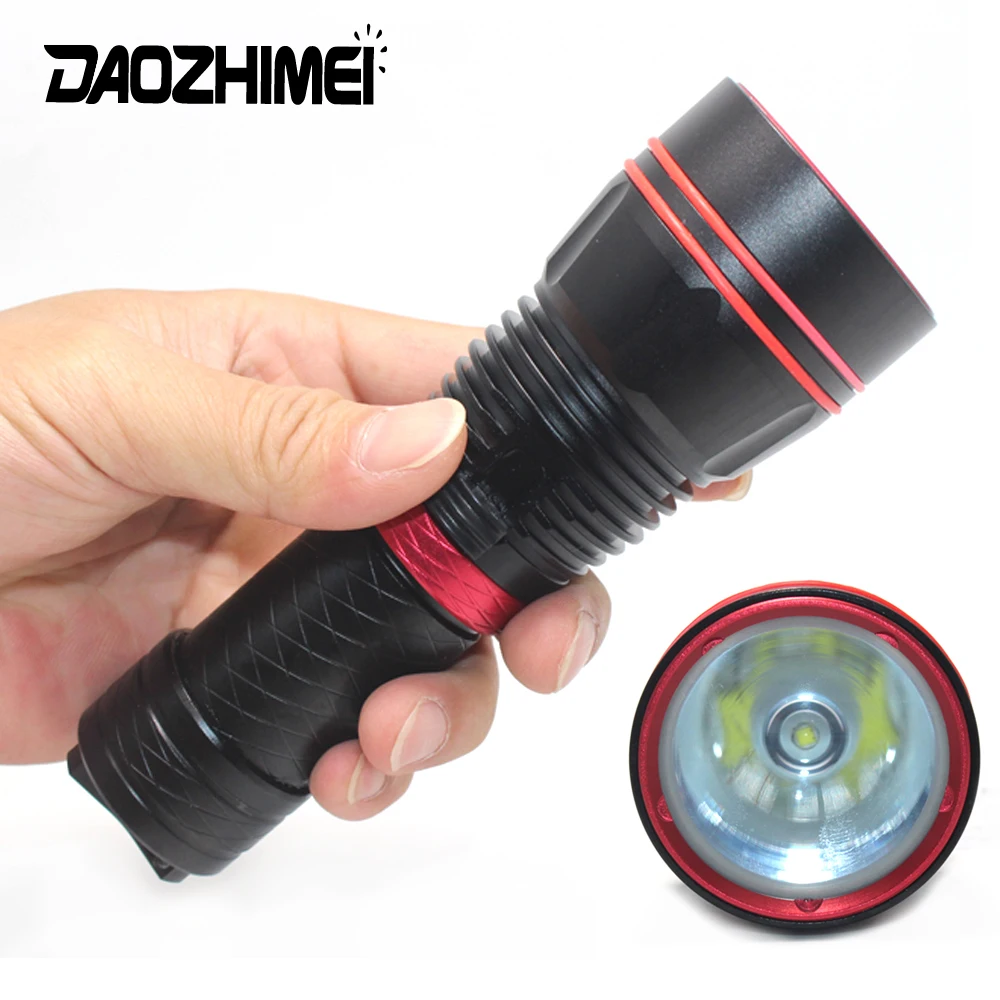 Super bright LED Diving Flashlight Underwater 100m Lamp Light Camping Lanterna IPx6 Waterproof Scuba Torch use 1x 26650 Battery