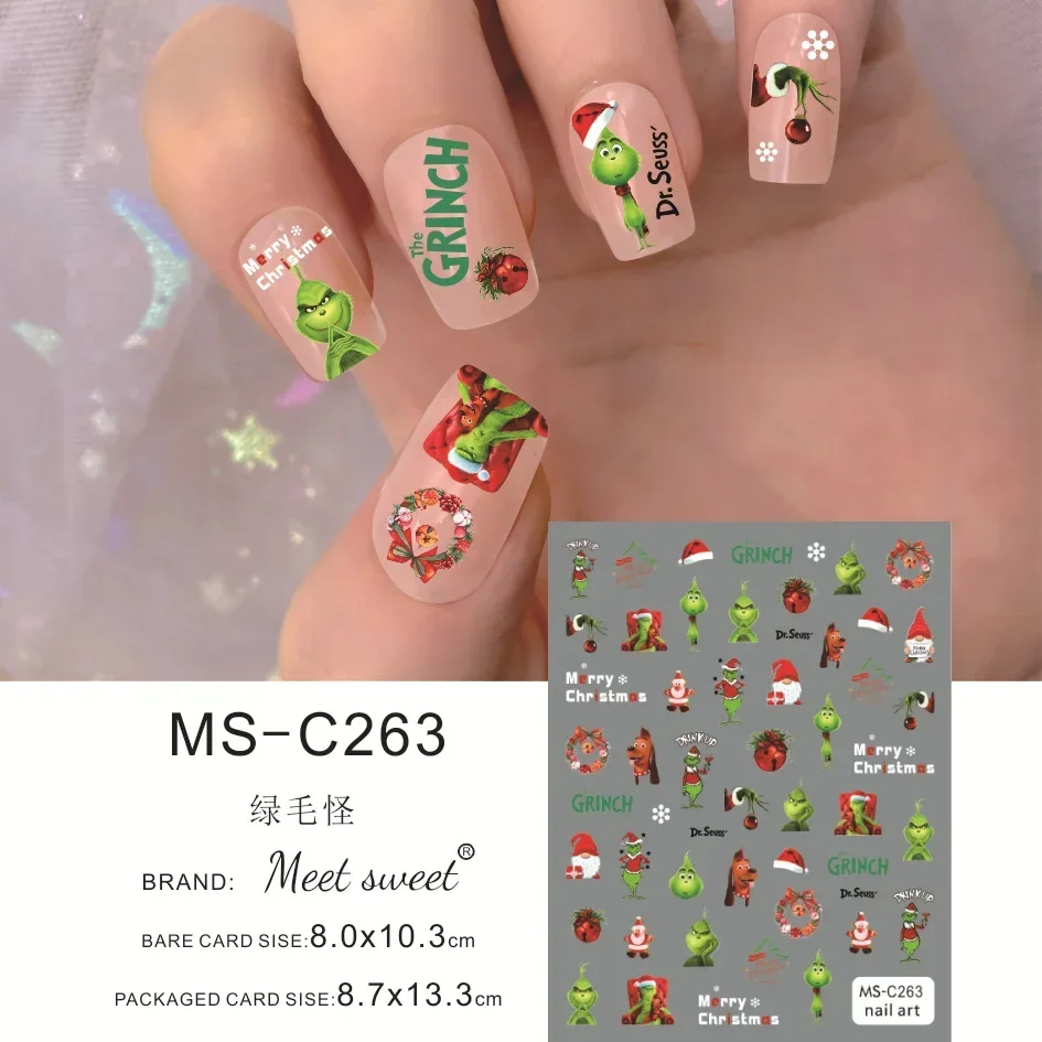 Nail Stickers Christmas Gingerbread Man And Tree Grinch Manicure Sticker Nail Decal Nails Accessories Supplies For Professionals