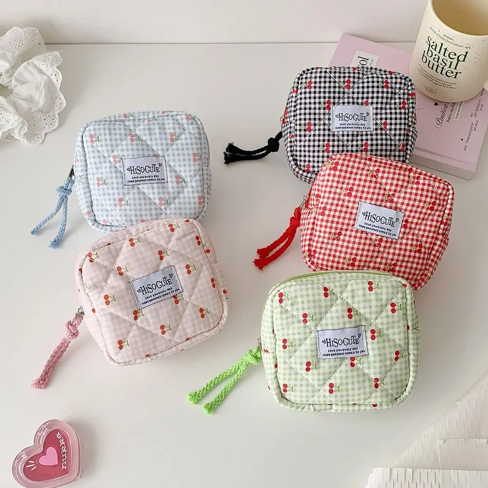 

New Square Sanitary Napkin Storage Bag Cherry Print Large Capacity Mini Coin Purse Multifunctional Portable Lipstick Pouch