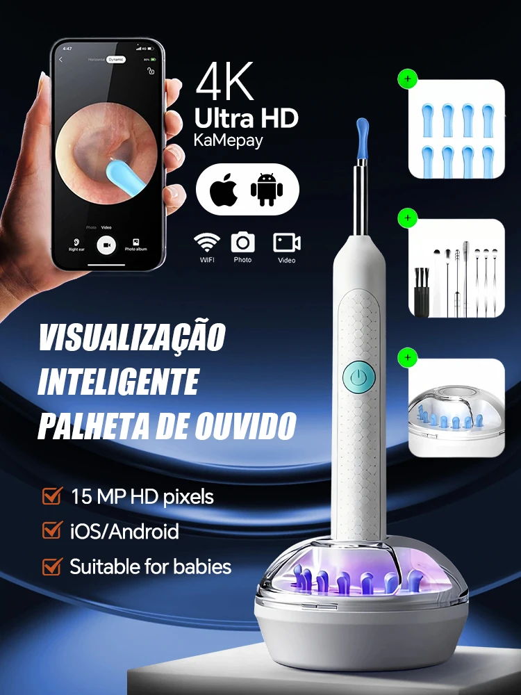 2025 Nova Atualização: Câmera Visual para Limpeza de Ouvido, Remoção Segura de Cera com Câmera, Ferramentas de Limpeza de Ouvido, Cuidados Auriculares