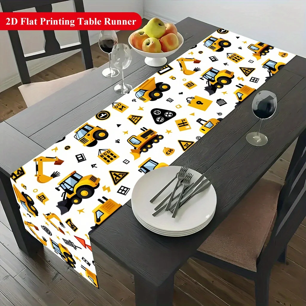 Cartoon Construction Machinery Table Runner - Vibrant Festive Decor for Dining & Coffee Tables,Home Parties, Kitchens & Holidays
