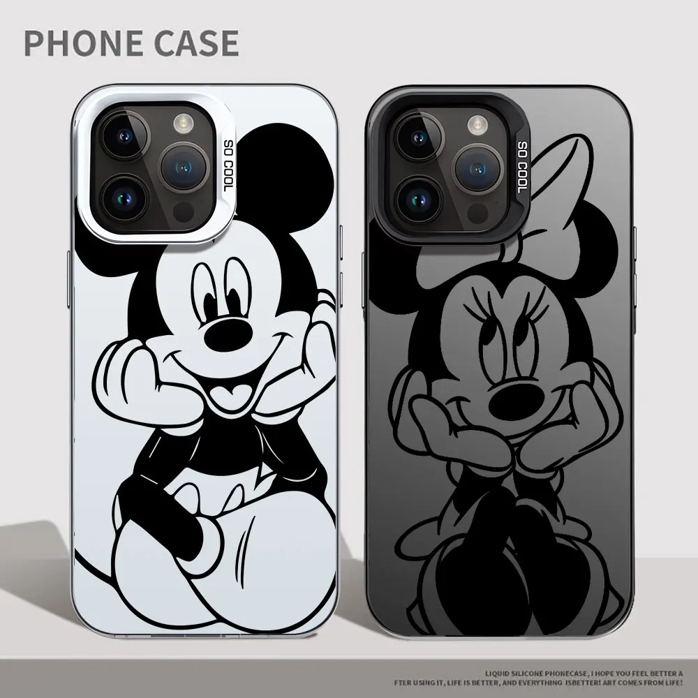 Funda de Teléfono Fashion Funda Negra Mickey Minnie para iPhone 17 16e 16 15 14 13 12 11 mini Pro Max X XR XSMAX 8 7 Air Plus Antigolpes