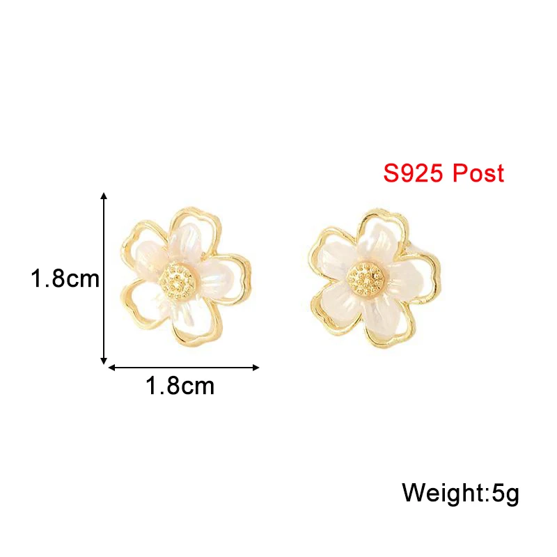 2024 New White Acrylic Flower Stud Earrings for Women Gold Color
