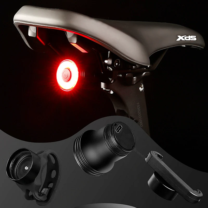 

Smart Bike Tail Light Brake Sensing Rear Lights Vibration Induction Auto On/Off Aluminum Rechargeable 5 Modes LED Bycicle Light