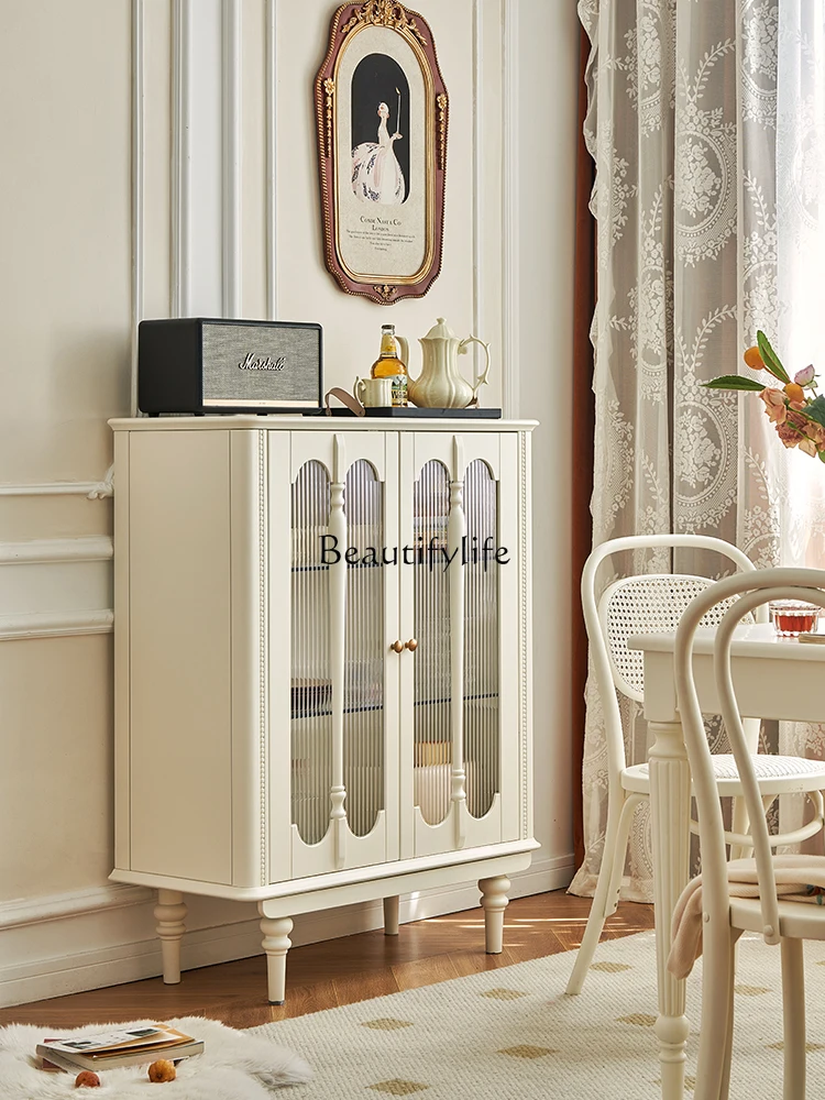 

Cream wine cabinet French white solid wood Changhong glass