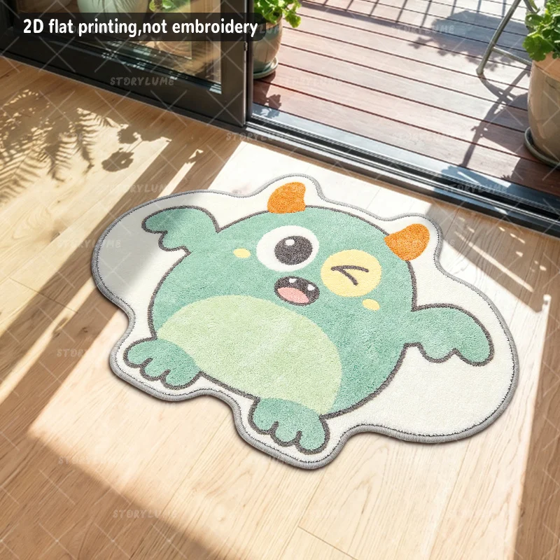 VIKAMA Winking Green Monster Irregular Doormat 2D Flat Printing Not Embroidery Non Slip Entrance Cute Cartoon Floor Mat