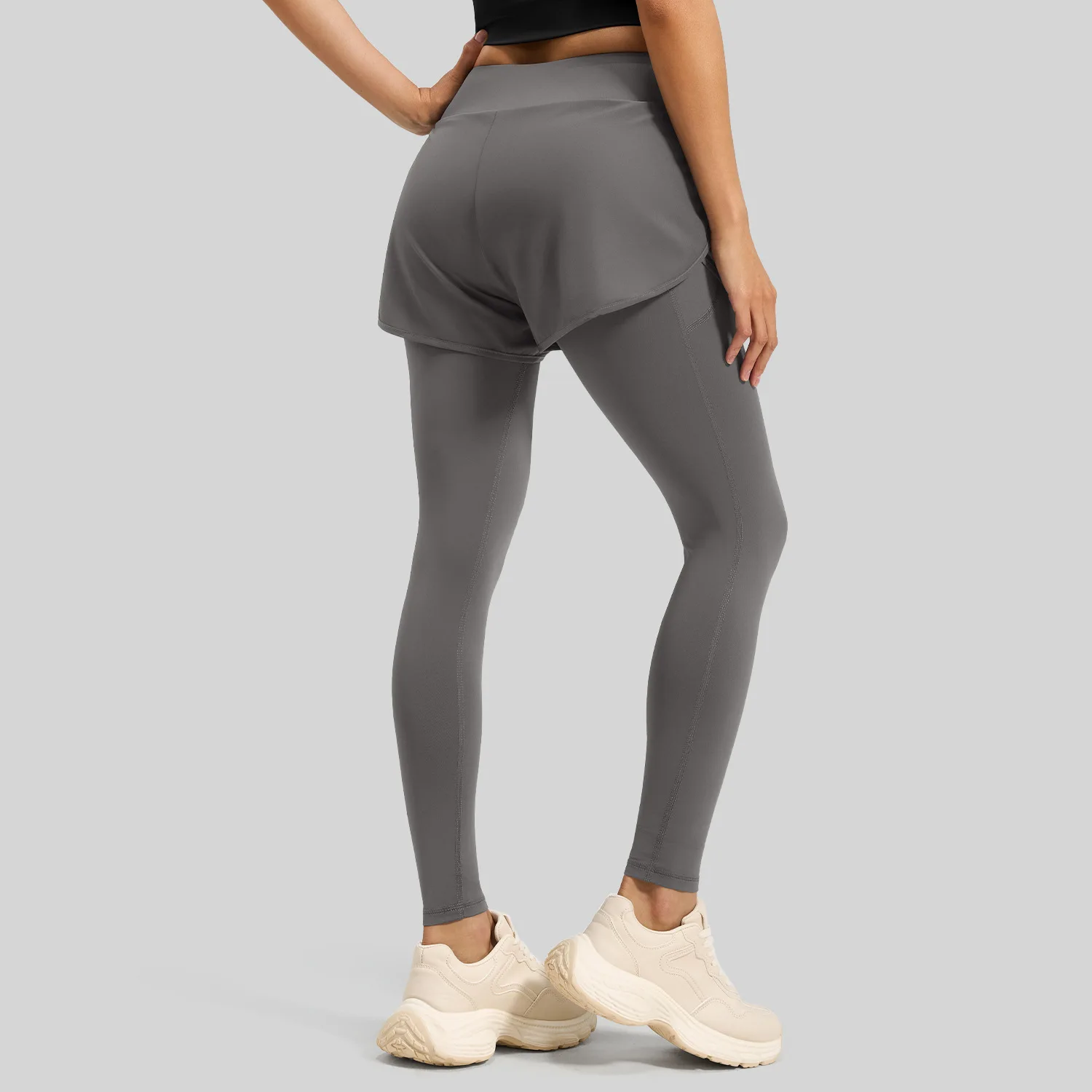 Fake two-piece sports tight high waist elastic hip lift small feet fitness running pocket yoga pants