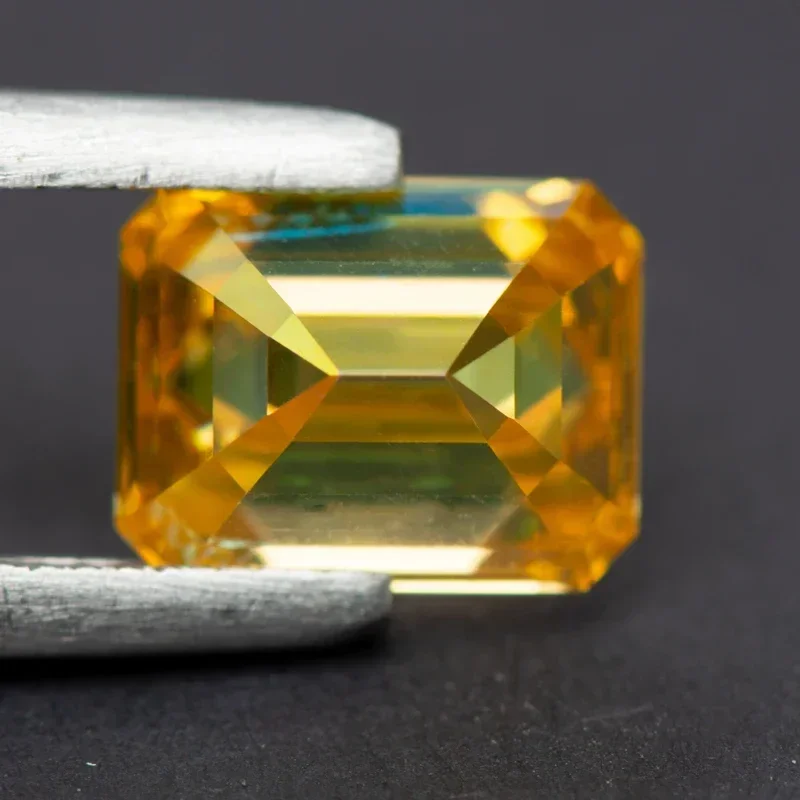 Moissanite Golden Yellow Color Emerald Cut Gemstone Lab Grown Diamond   DIY Charms Jewelry Making with GRA Certificate