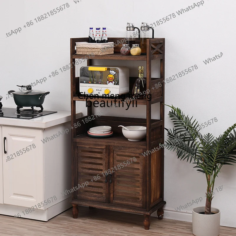 Chinese-Style Kitchen Shelf plus-Sized Thick Pure Solid Wood Bookshelf Multi-Layer Floor Microwave Oven Shelf