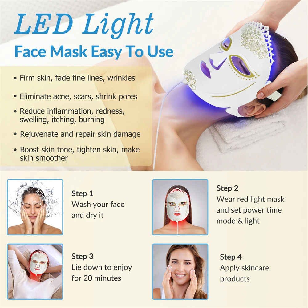 ZJKC Medical Grade Lamp Beauty Mask LED Professional Skin Device 7 Color LED Light Therapy Facial Mask Anti-Aging Skin Repair