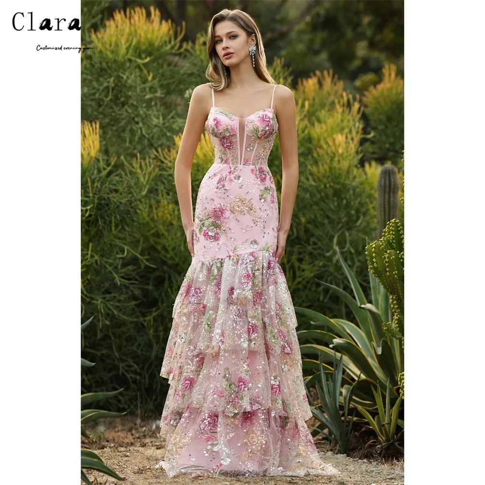 

Clara Custom Sweetheart Fishtail Spaghetti Straps Flowers Elegant Dresses for Women Long Party Dresses Woman Luxury Party Dress