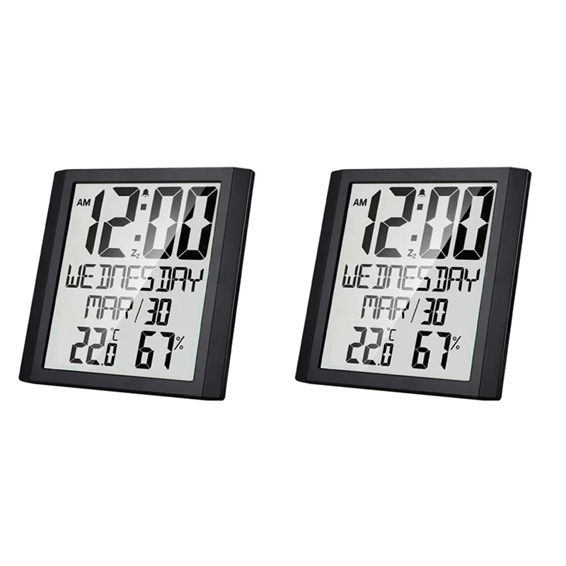 

2X Digital Wall Clock With Temperature & Humidity 8.6 Inch Large Display Time/Date/Week Alarm Clock For Home Office-Y78A