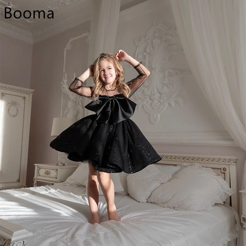 

Booma Flowers Girl Dresses Bow Sequined Knee-Length Wedding Party Dress for Kids Girls Prom Gowns Customized