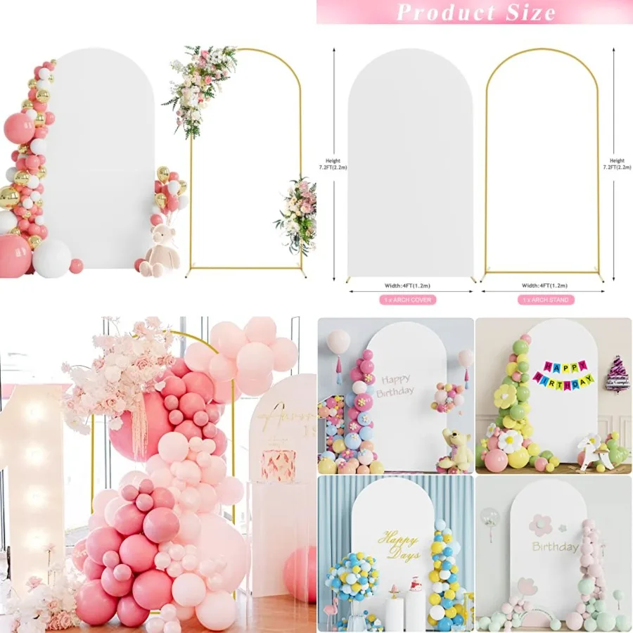 

7.2 Feet Wedding Arch Backdrop Stand and Arch Cover, Metal Arch Stand with Arch Stand Cover for Birthday Party Wedding Ceremony
