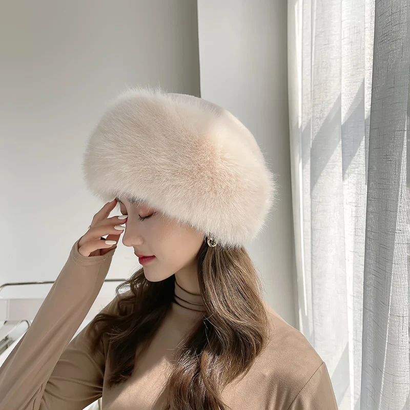 

Fox Fur Winter Warm Pullover Hat Popular Russian Style Round Hat Ladies Fashion Thickening Outdoor All-match Ear Protection Hats