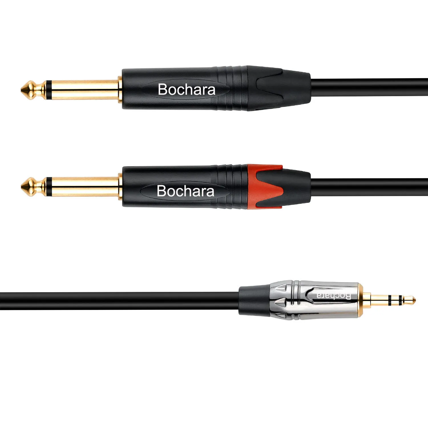 Bochara Gold Plated 3.5mm Stereo to Dual 6.5mm Mono OFC Audio Cable OD6mm Dual Shielded 1m 2m 3m