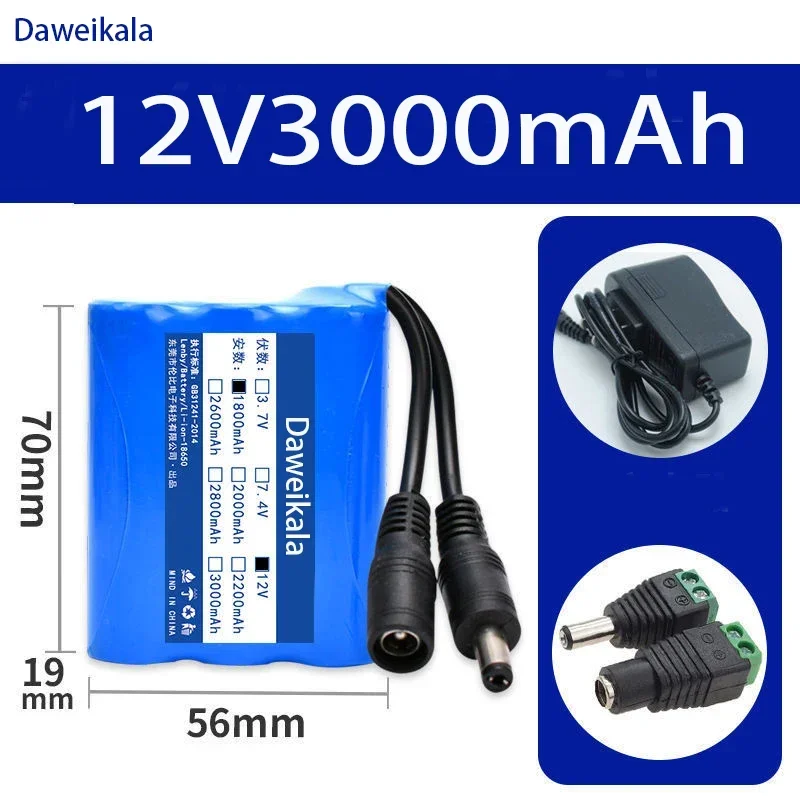 NEW Portable Super 12V 1800-10000mah Battery Rechargeable Lithium Ion Battery Pack Capacity DC 12.6v 30Ah CCTV Cam Monitor + Cha