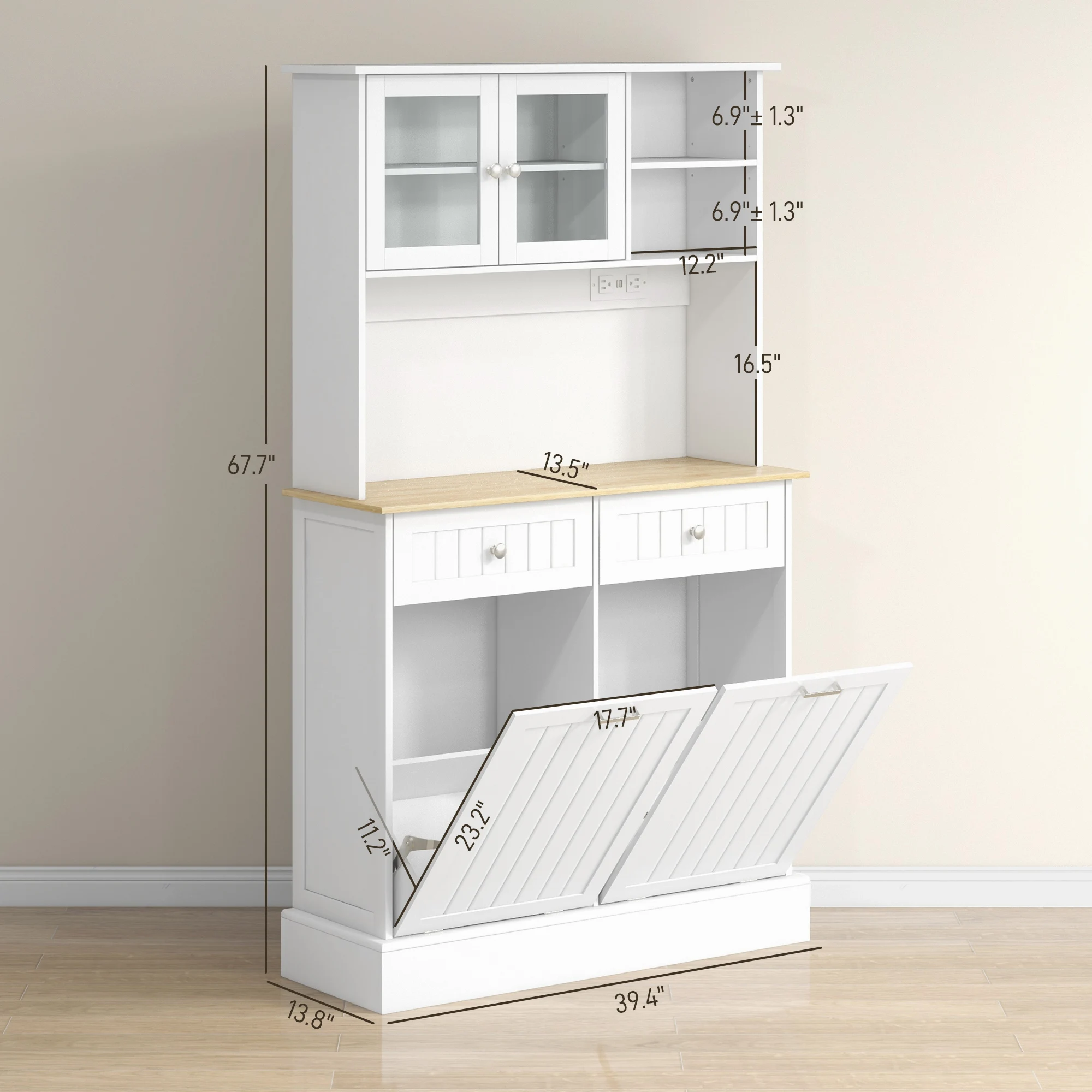 68-Inch modern eco-friendly restaurant locker charging station 2 tiltable garbage cabinets microwave oven rack side cabinets