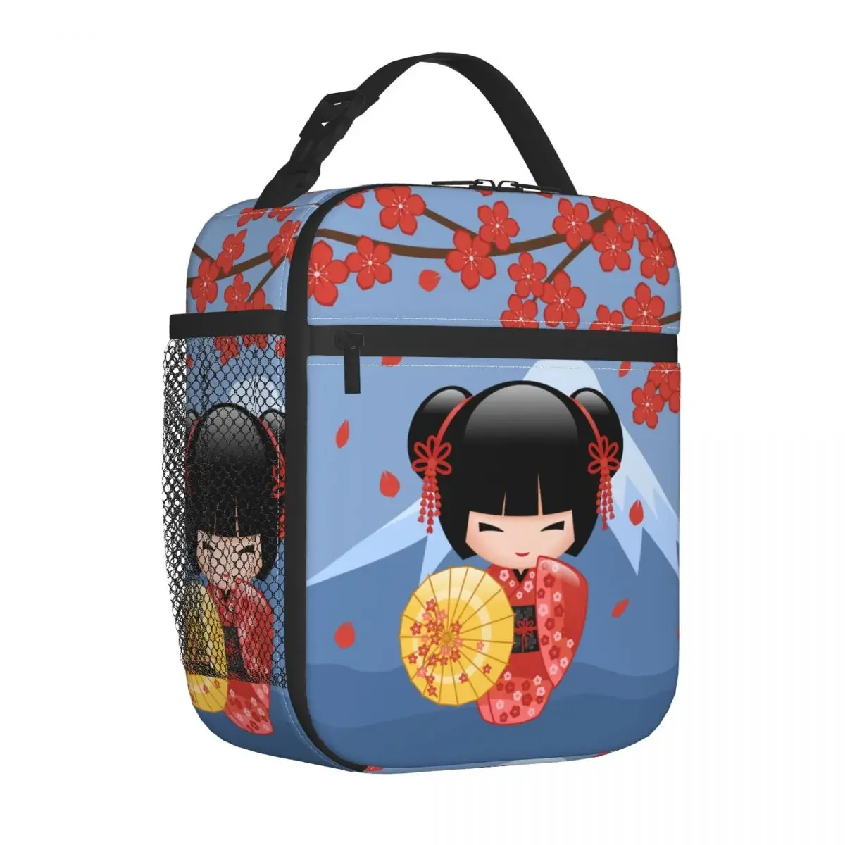 

Изолированные Ланч-боксы Red Sakura Kokeshi Doll Merch, милая Geisha Girl ящик для хранения продуктов питания Y2K, охлаждающий термальный Бенто-бокс для школы