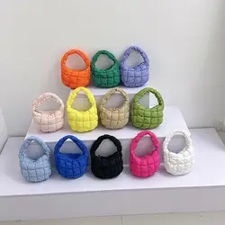 Moda Mini Puffer Tote Bag donna trapuntata cerchio borsa del telefono elegante viola morbido Nylon imbottito portachiavi semplice borsa di tendenza