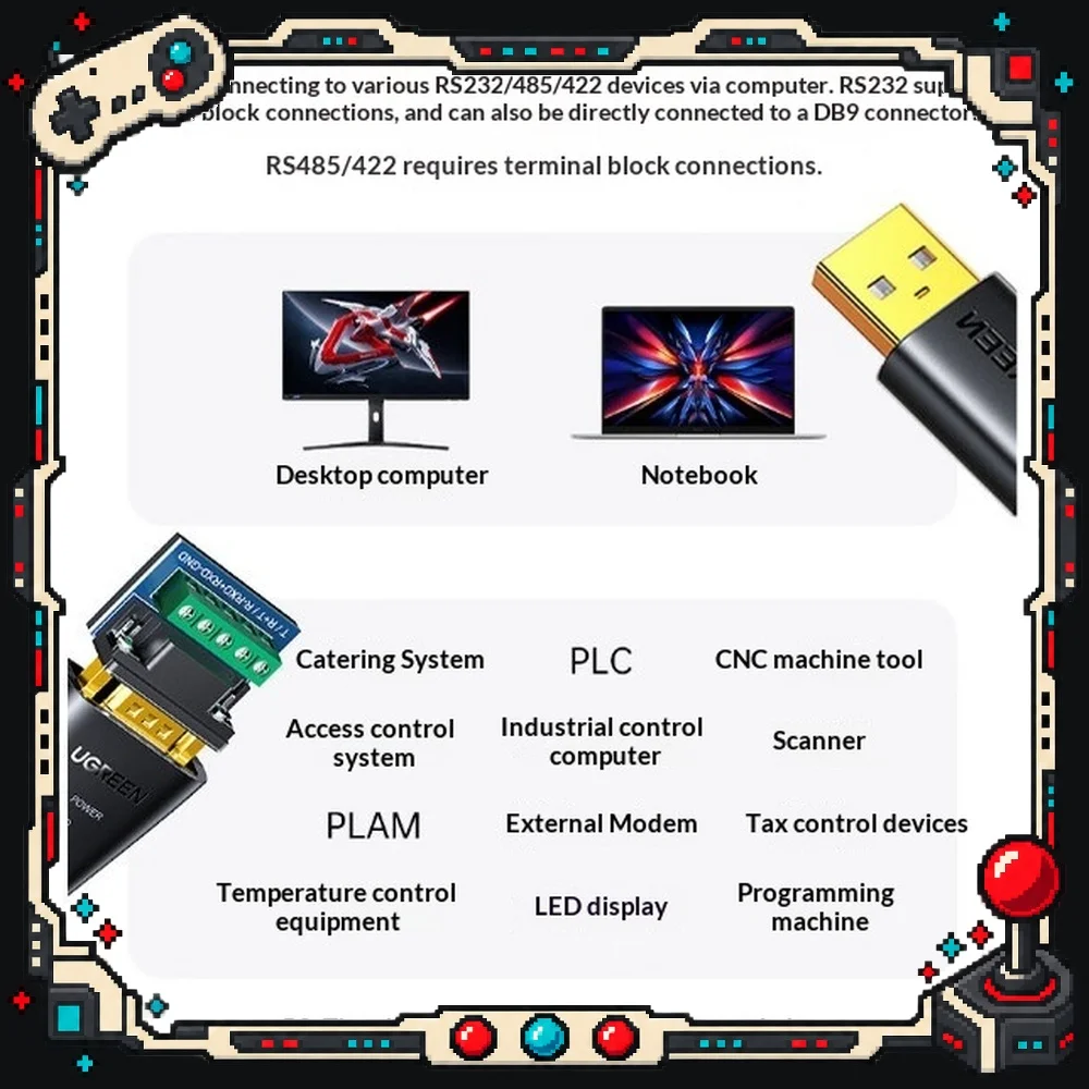 UGREEN CM393 USB to RS232 RS485 RS422 Serial Converter Cable 1.5m Shielded for Industrial Device