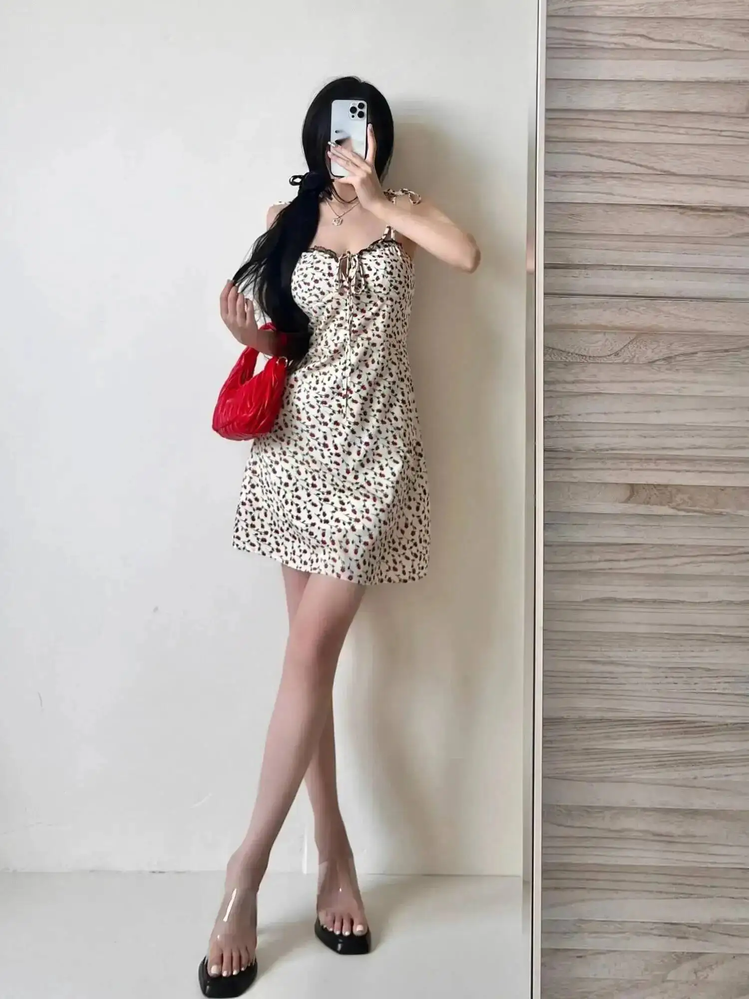 Cherry Skin Brightening Cherry Print Dress Elegant For Women Summer Sleeveless Camisole Dress Fashion Women Tops Sweet V60B