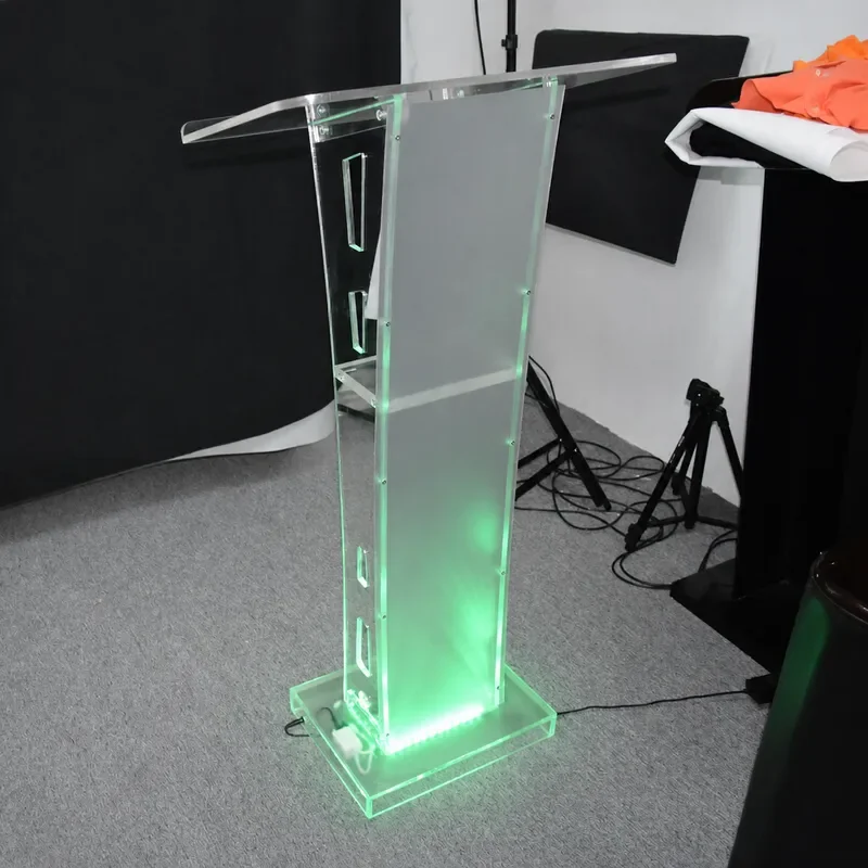 Acrylic Lectern Transparent Podium Guest Desk Conference Stand Colorful Luminous Light Up Speaker Stand for Events Meetings