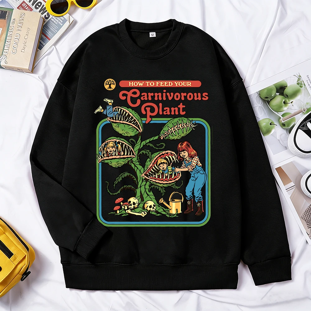 Earnivorous Plantdesign Men Sweatshirt Fleece Fashion Outdoor Pullovers O-Neck Casual Clothing Unisex Vintage Loose Streetwear