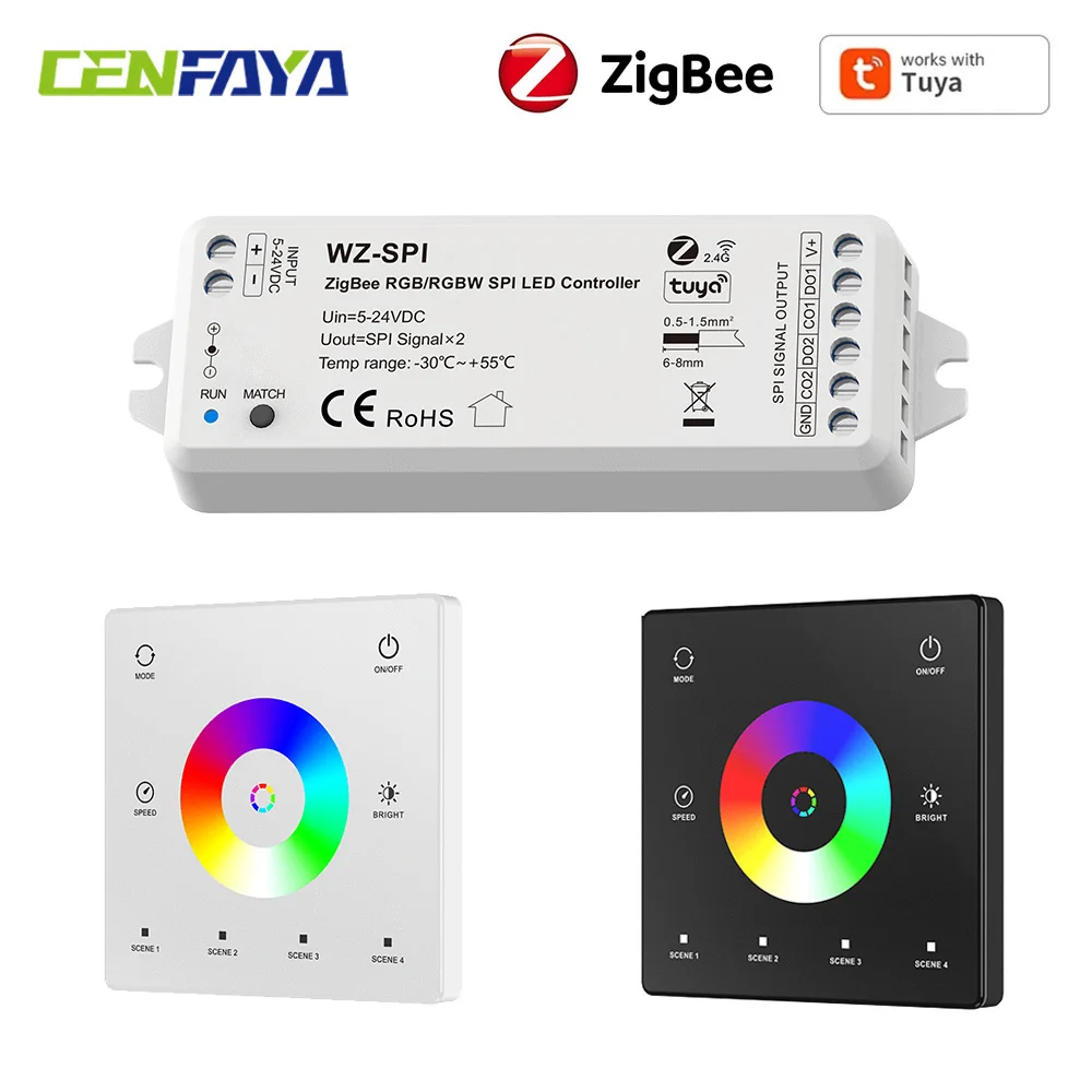 

Tuya Zigbee SPI LED Controller For RGBIC RGBW WS2812B WS2811 TM1803 TM1804 SK6812 Pixel Strip Light 5V-24V for Alexa Google Home