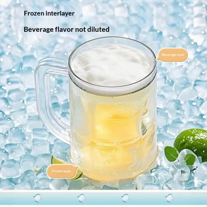 Double Wall Freezer Ice Mug Creative Beer Mug Liquid Freezer Refrigerator Cup Cold Chilled Drink Cup Bar Kitchen Drinkware-New