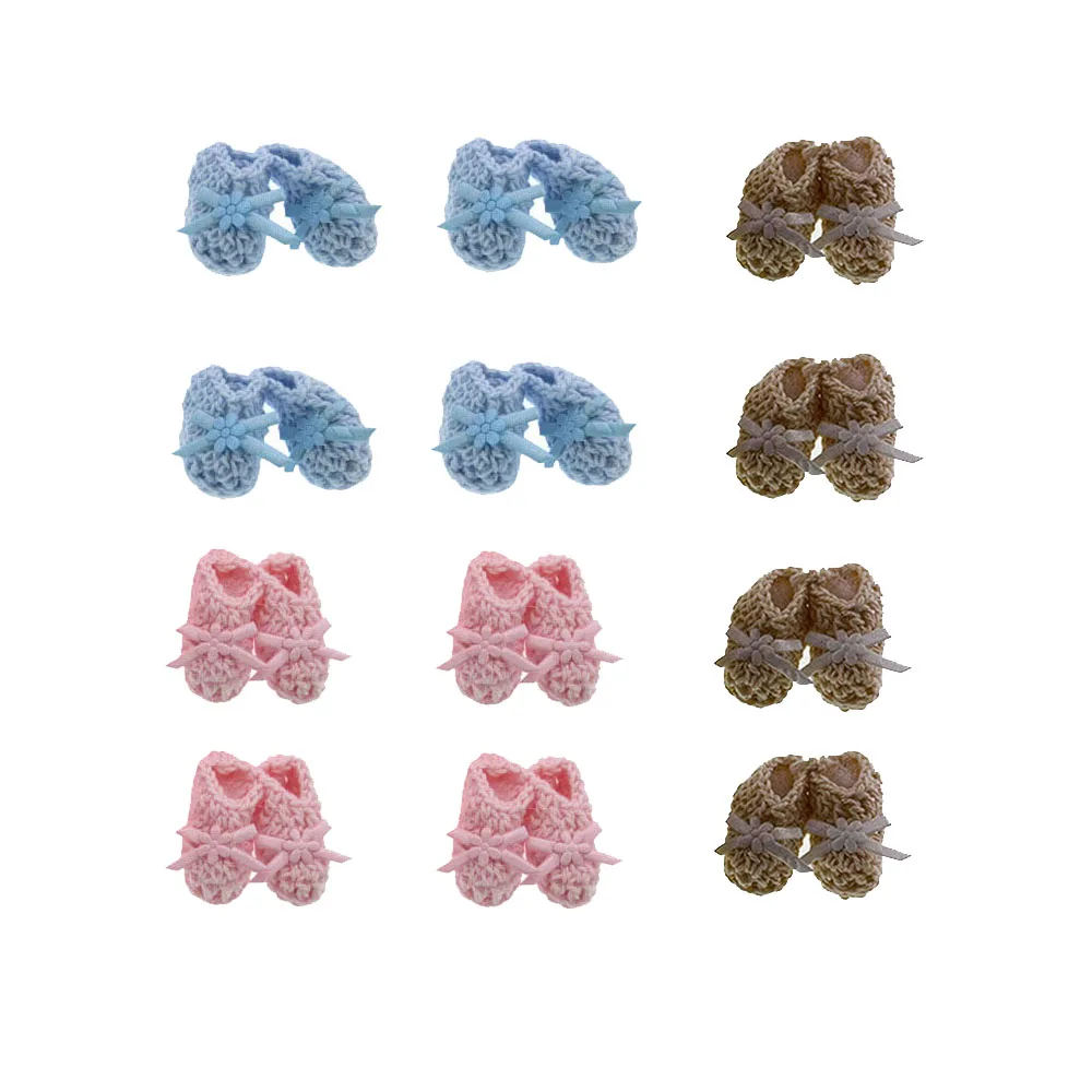 12pairs Handmade miniature crochet beige booties For baby shower baptism party decorations 2.5 x 4.0cm