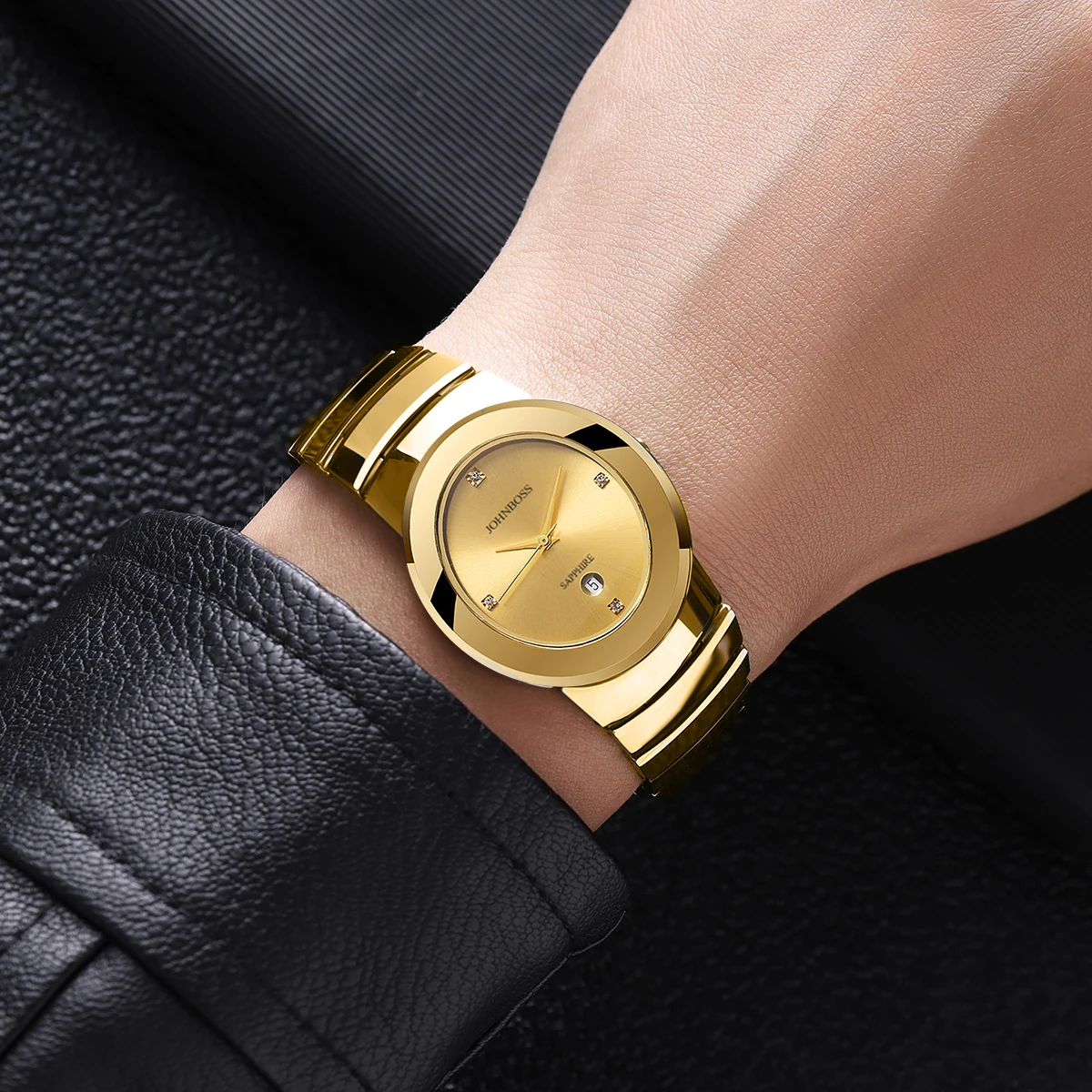 Johnsboss oval gold tungsten steel watch men's Swiss quartz movement, sapphire glass bar watch, business diamond