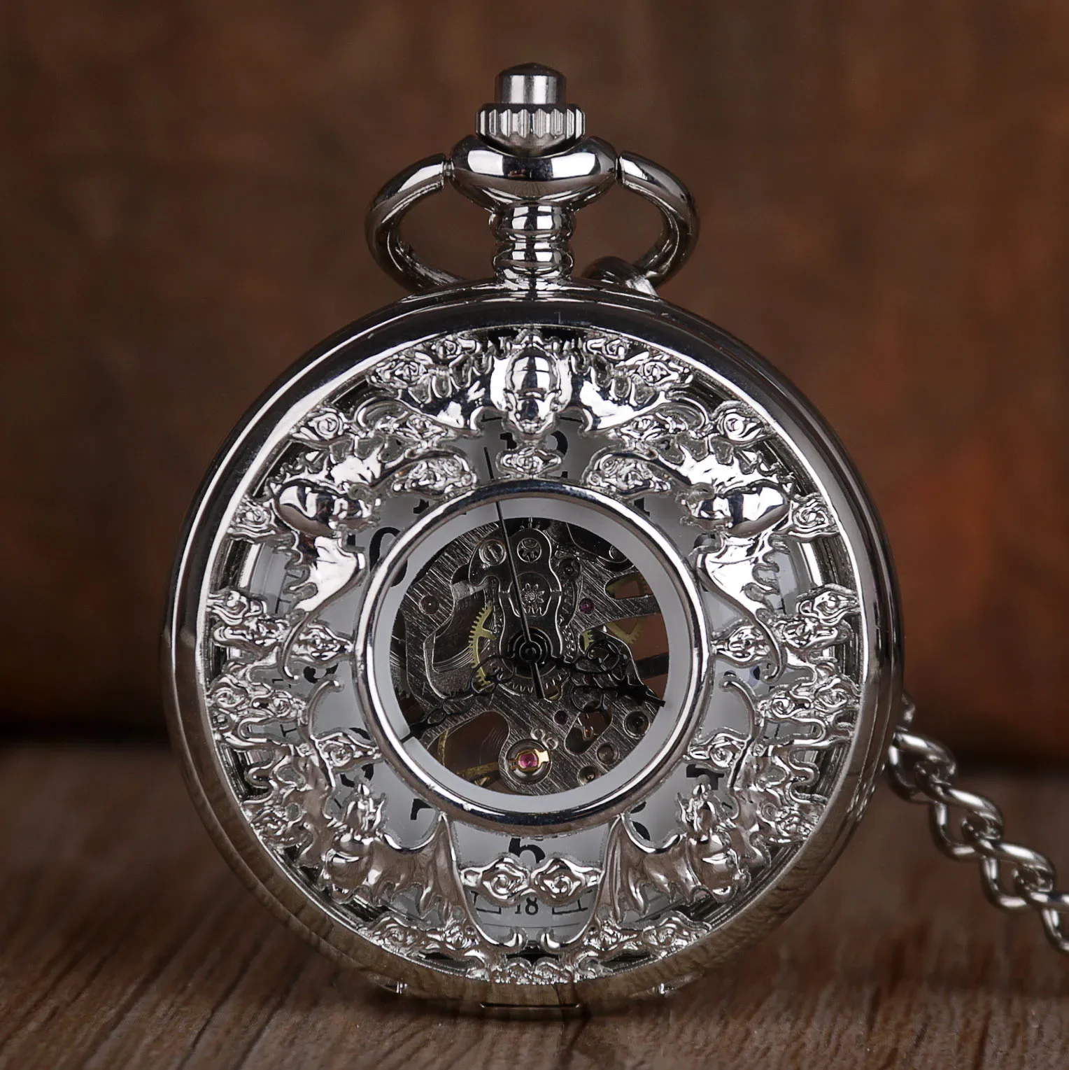 Antique Full Silver/Gold Stainless Steel Pocket Watch Mechanical Men Steampunk Vintage Hand-wind Engraved Fob Watch Clock Women