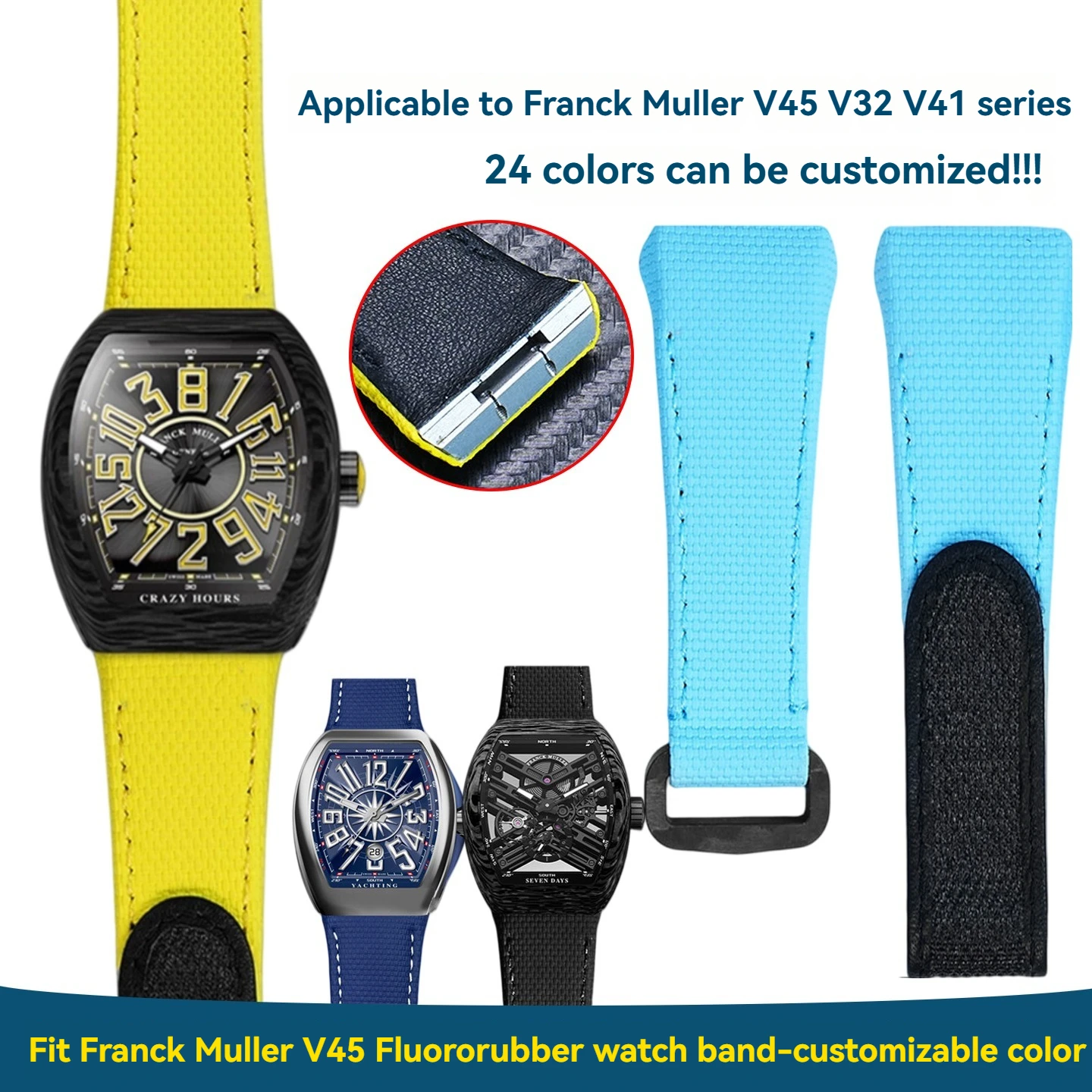 24 color choices Customized Special Fluororubber Strap For Franck Muller V45 V32 V41 45 series Quick Release Men's Watch Chain