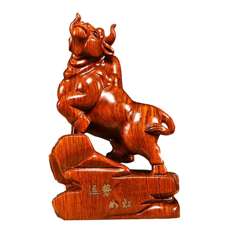 

Pear wood carving ornament solid wood zodiac cow office home living room decoration crafts