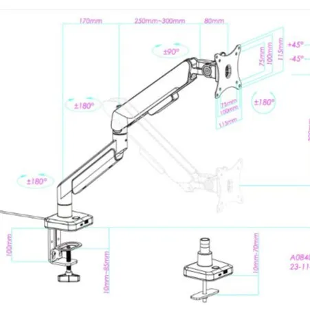 Single Arm Gas Spring Monitor Stand Model-Bl Fits Inch Holds Up To Lbs Kg Vesa X Height Adjustable Swivel Tilt Heavy