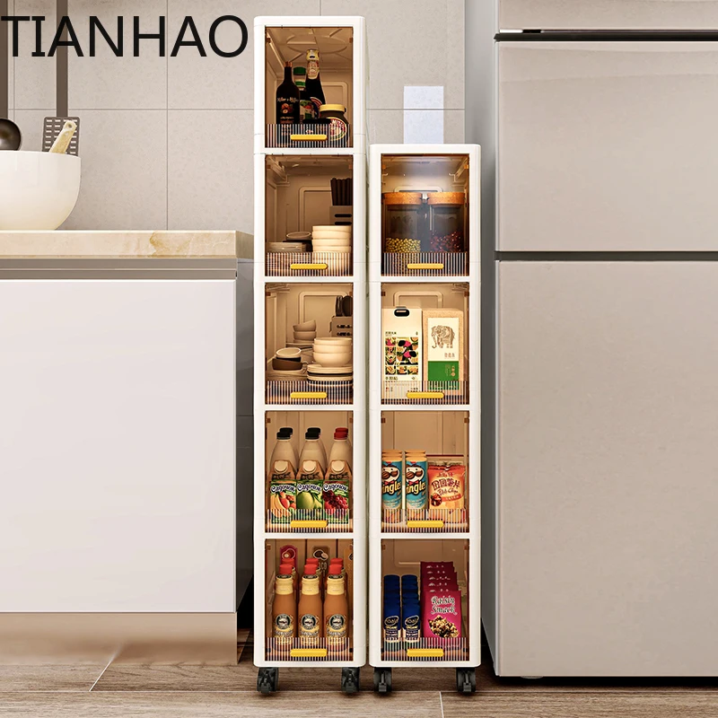 20cm Slim Storage Cabinet, 3/4/5-Tier Narrow Rolling Organizer with Wheels, Space-Saving Shelf  White Multi-Purpose Storage