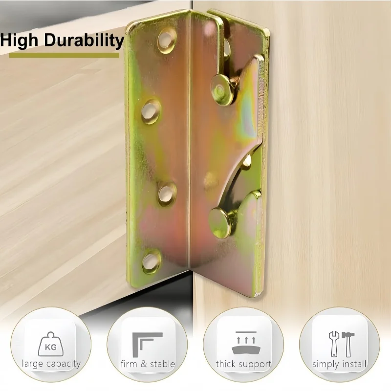 4 Sets Non-Mortise Heavy Duty Bed Rail Brackets Bed Frame Fasteners Hardware Fittings Wooden Furniture Hinges Fixing Connectors