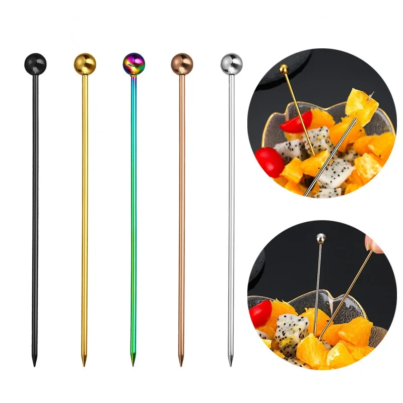 Wine Needle Cocktail Picks Stick Stainless Steel Fruit Picks Reusable Metal Cocktail Skewers Olives Appetizers Tools