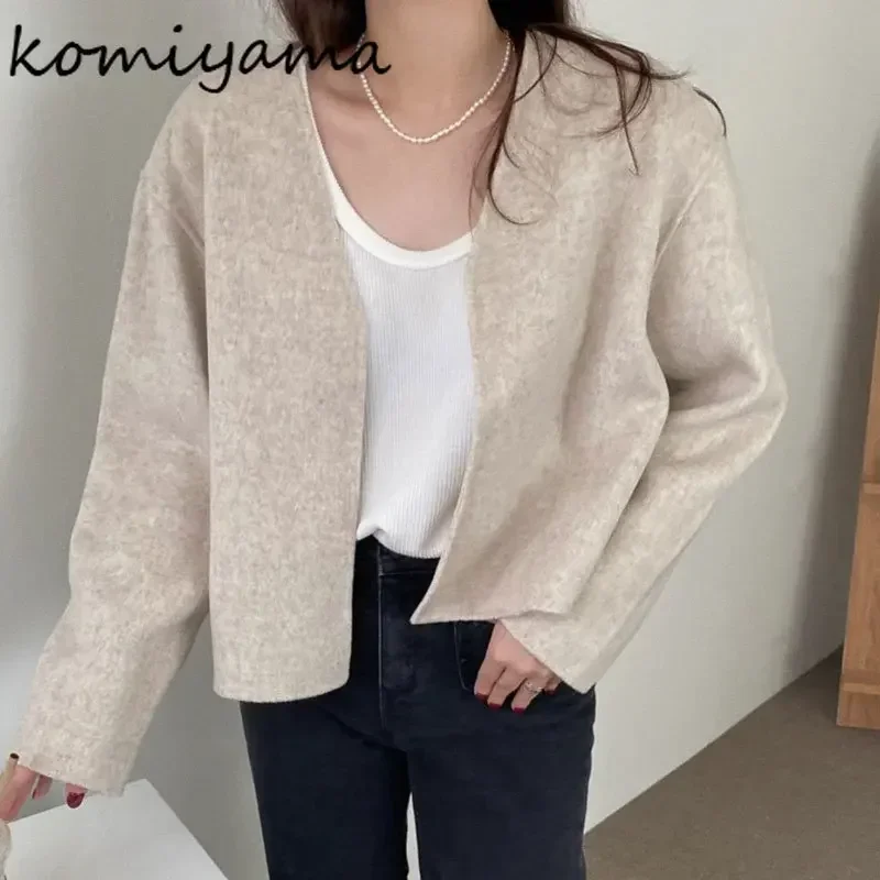 Komiyama Fashion Simple Jackets V Neck Long Sleeve Coats Minimalist Spring Winter Clothes Women Solid All Match Workwear