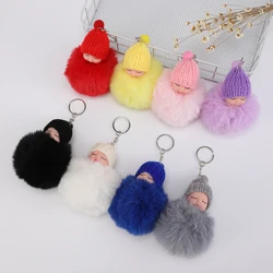 8pcs Sleeping Doll Fur Ball key Chain Men And Women Fashion Mobile Phone Car plush Doll Bag Accessories Pendant, Holiday Gift