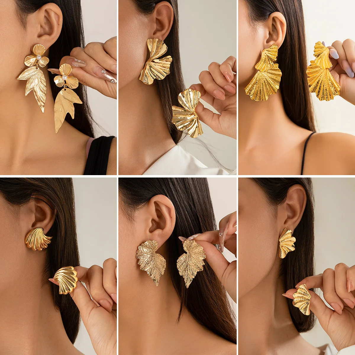Punk Style Gold Leaf Earrings Ginkgo Shape Chunky Alloy Dangle Studs Trendy Fashion Metal Accessory for Women