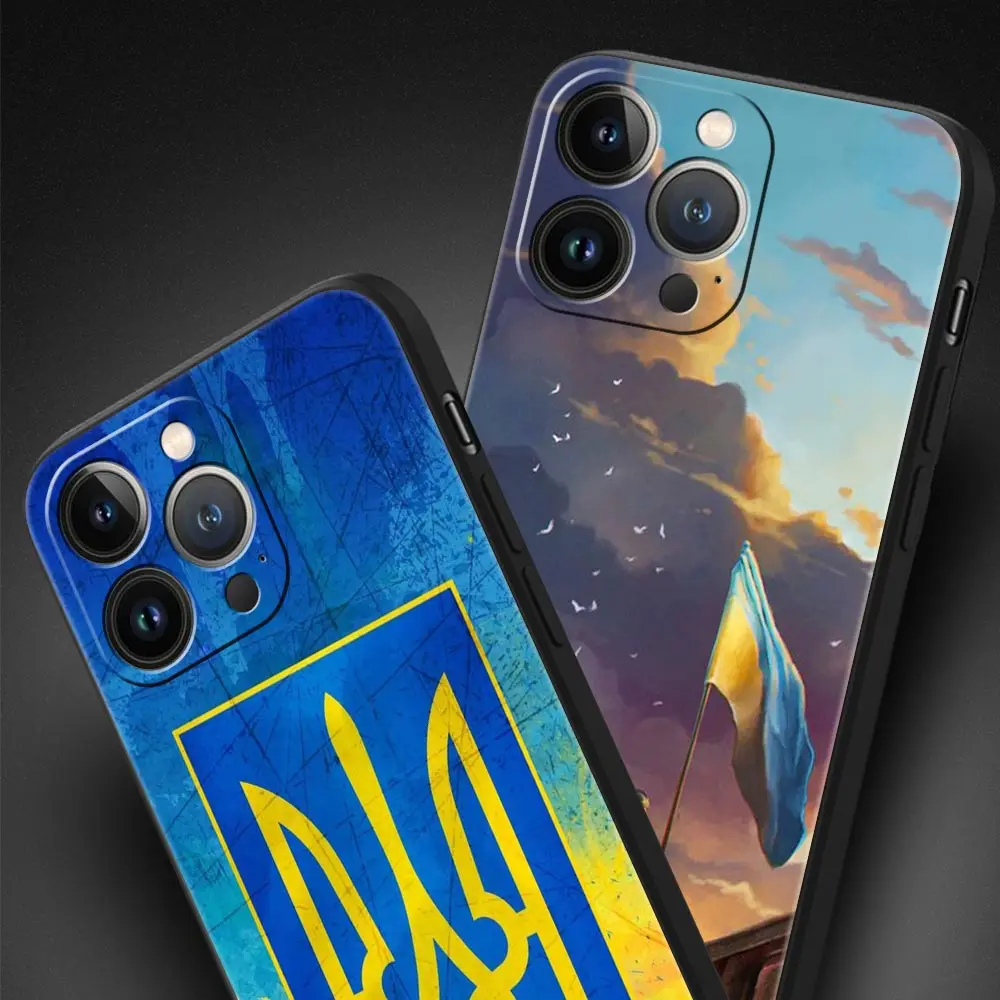 Etui na telefon z ukrainą flagą na iPhone Apple 15 14 13 12 11 Max Mini 7 8 Plus XR XS X SE 2020 czarna silikonowa osłona Coque Funda