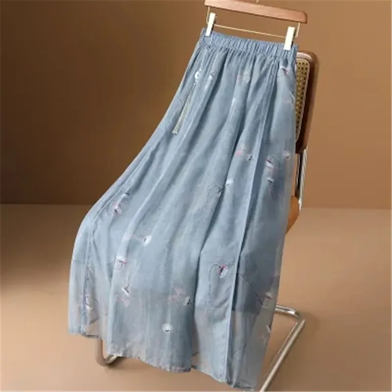 Elegant Fashion High-waisted Slimming Skirt for Women 2024 New Chinese Style Wash Painting High-end Drape Slim Fit Long Skirts